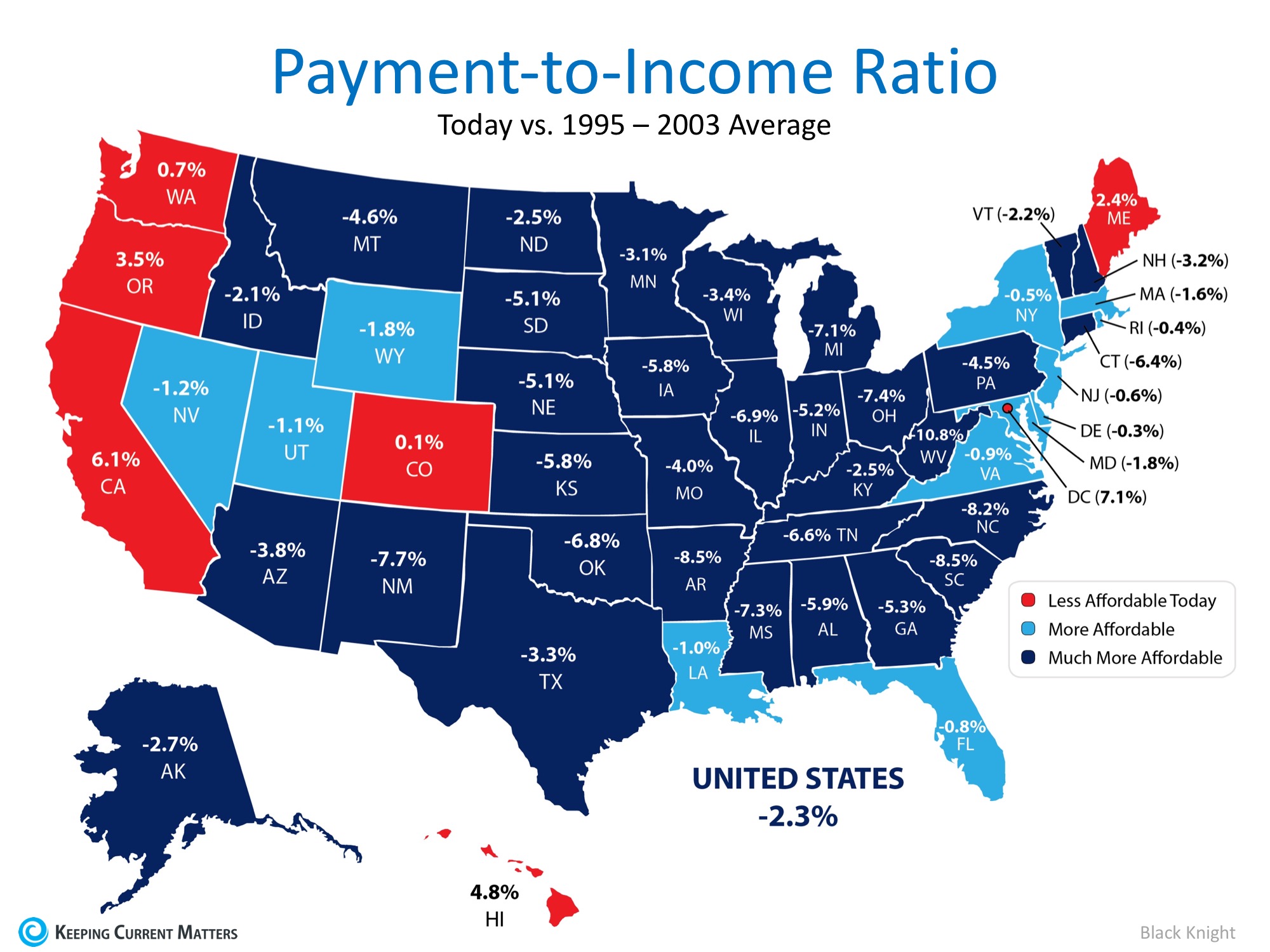 Map of the US Housing Market Payment to Income Ratio